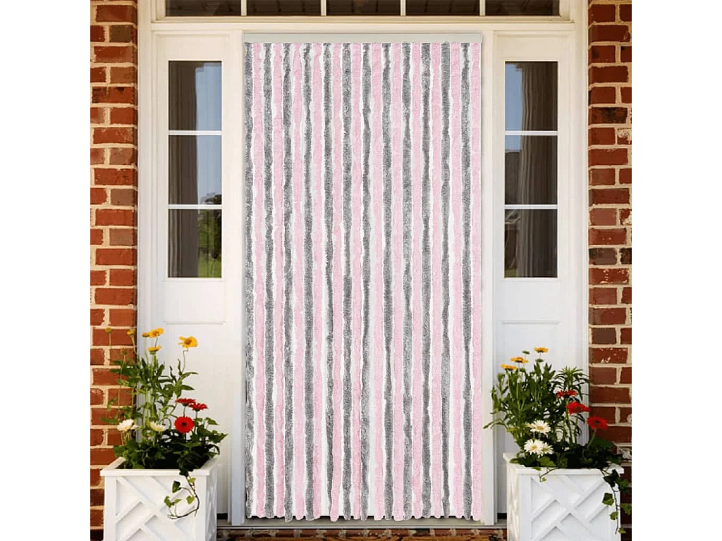 Cortina mosquiteira cinza prata e rosa 100x230 cm chenille