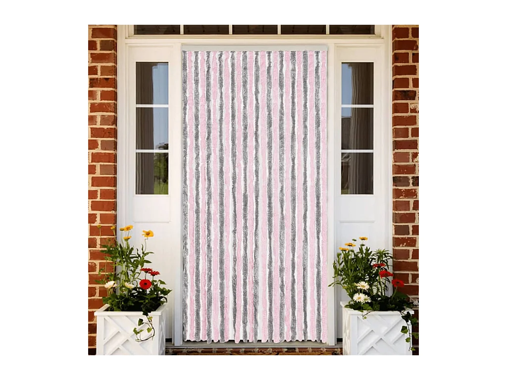 Rideau anti-mouches gris argenté et rose 100x230 cm chenille