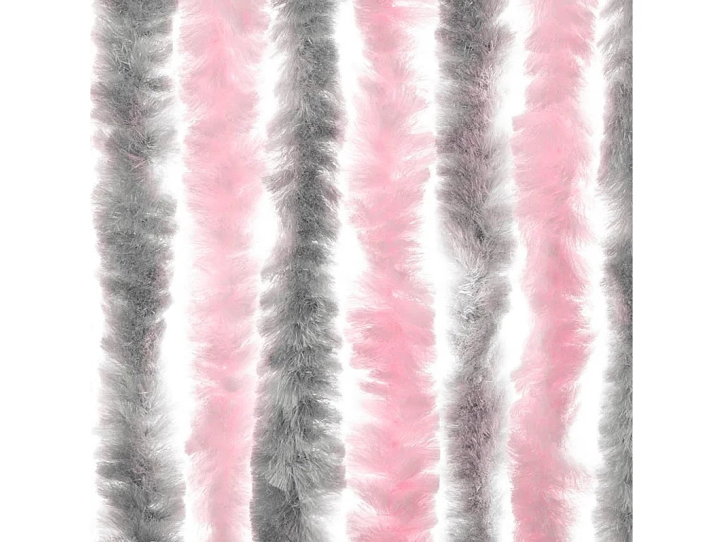 Rideau anti-mouches gris argenté et rose 100x230 cm chenille
