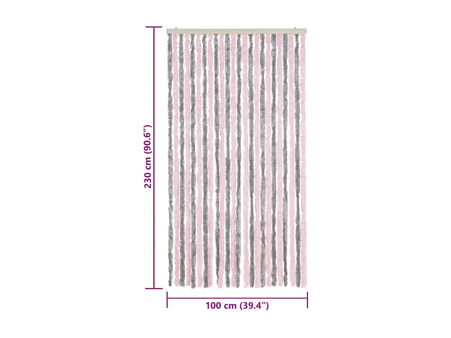 Rideau anti-mouches gris argenté et rose 100x230 cm chenille