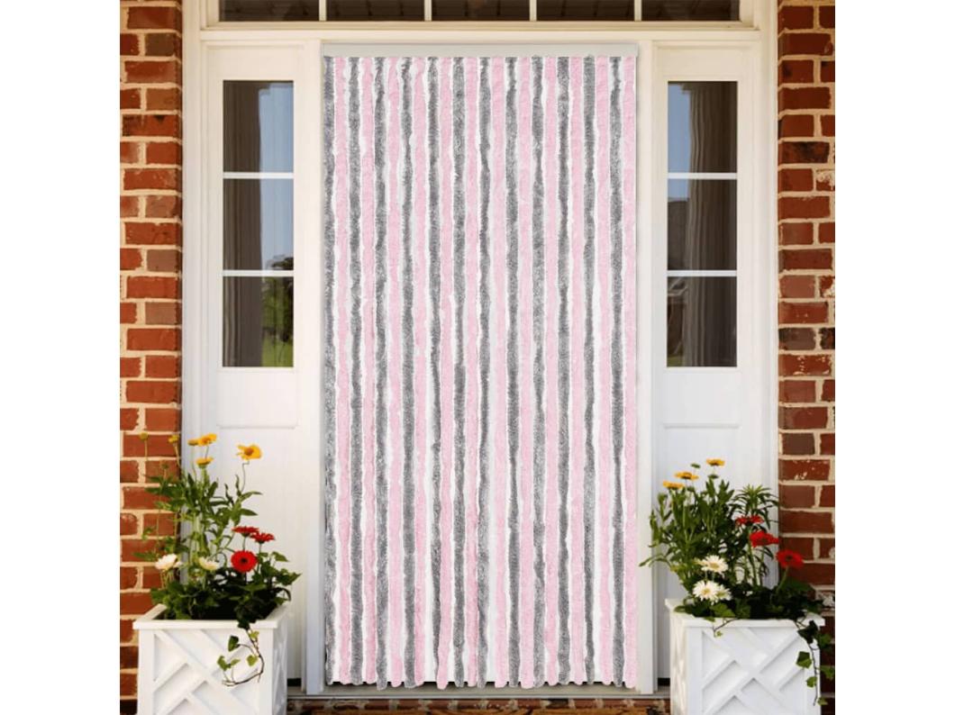 Rideau anti-mouches gris argenté et rose 100x230 cm chenille