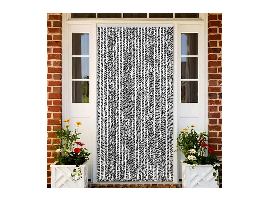 Rideau anti-mouches gris et noir et blanc 100x220 cm chenille