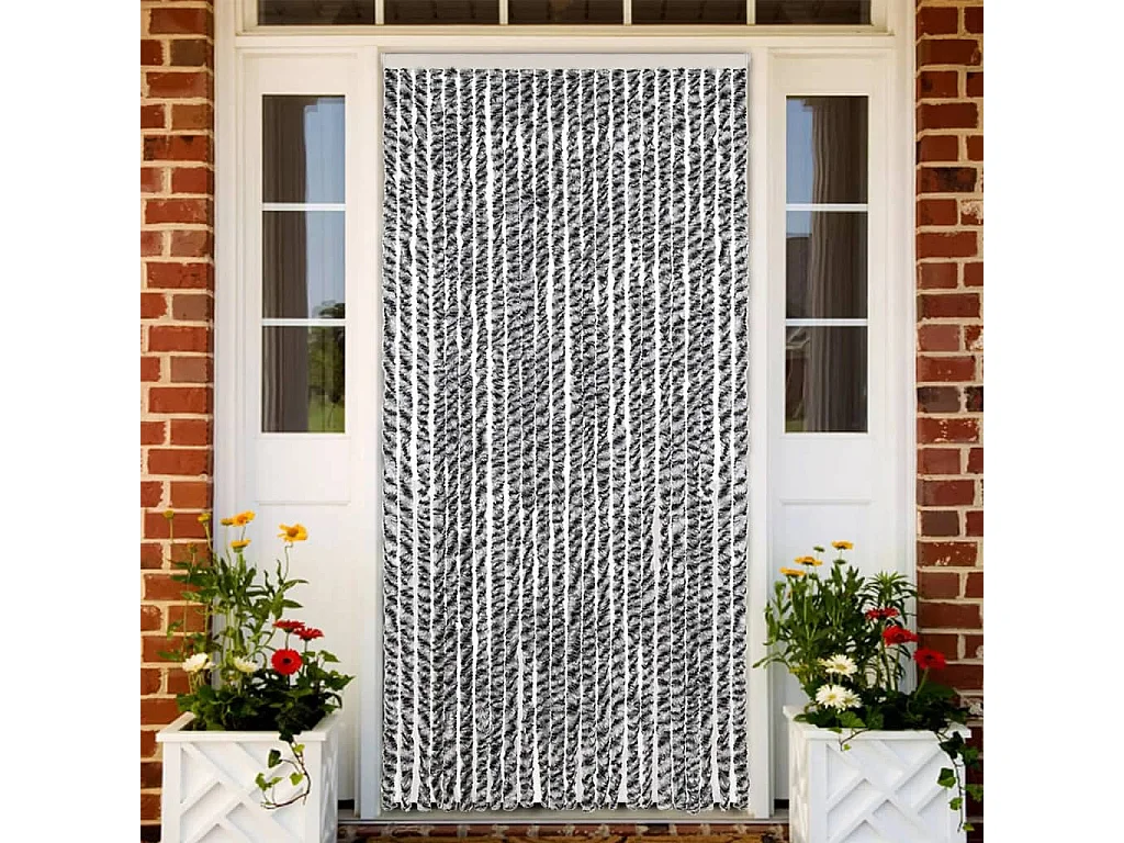 Rideau anti-mouches gris et noir et blanc 100x220 cm chenille