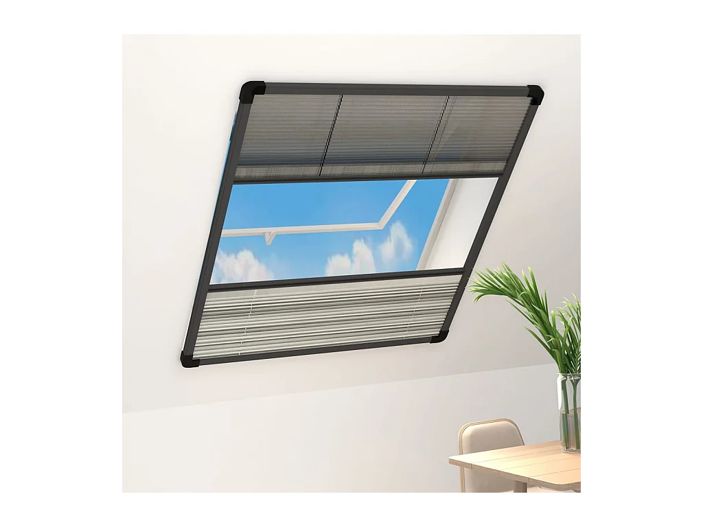 Moustiquaire plissée pour fenêtre Aluminium 80x100 cm et auvent