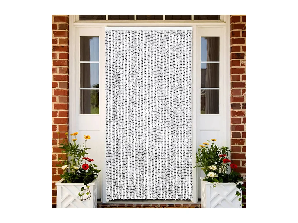 Rideau anti-mouches gris clair et gris foncé 118x220cm chenille