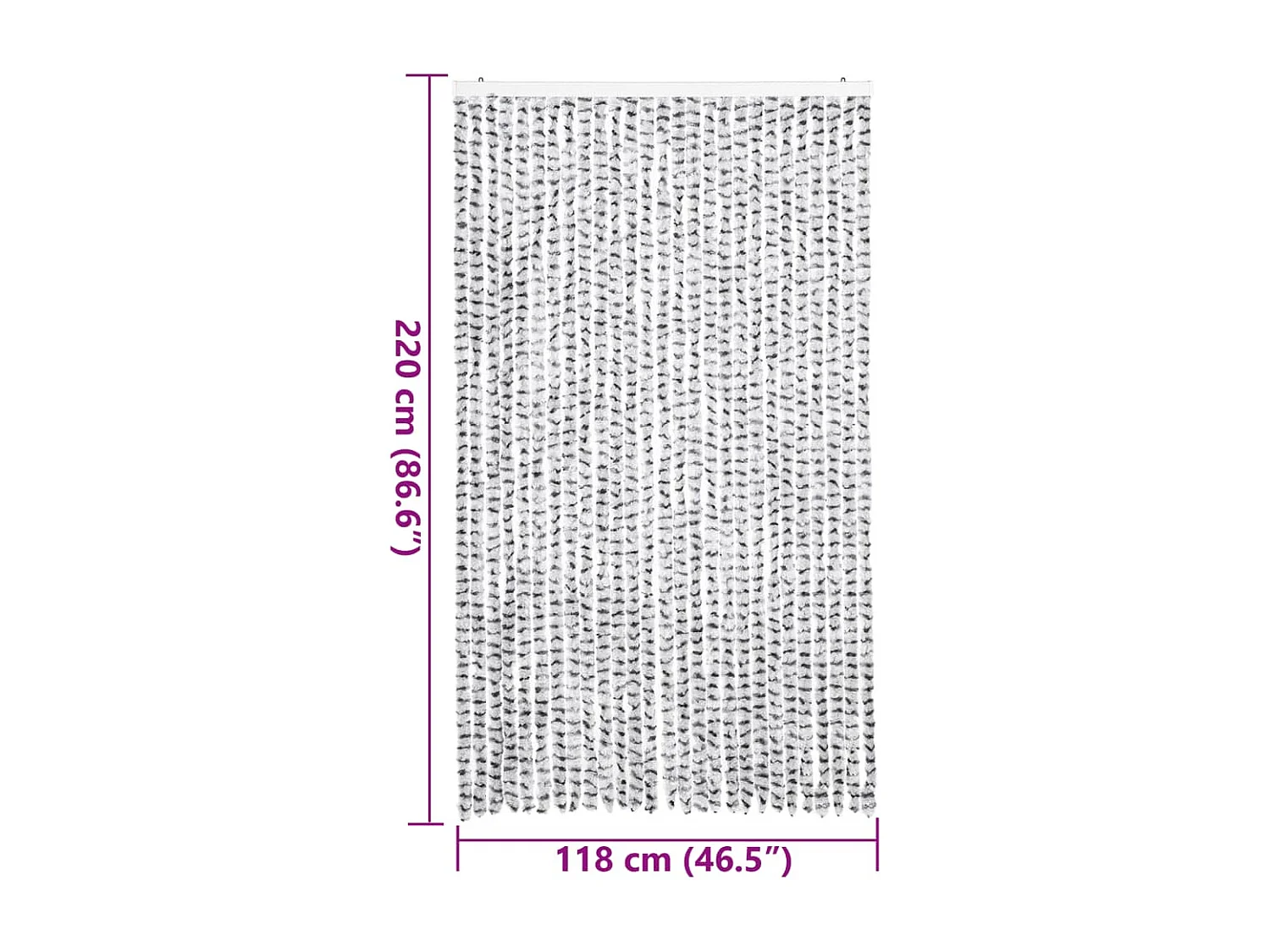 Rideau anti-mouches gris clair et gris foncé 118x220cm chenille