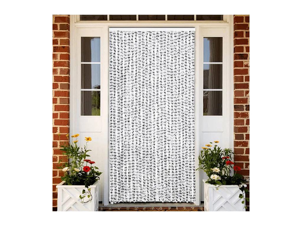 Rideau anti-mouches gris clair et gris foncé 100x230cm chenille