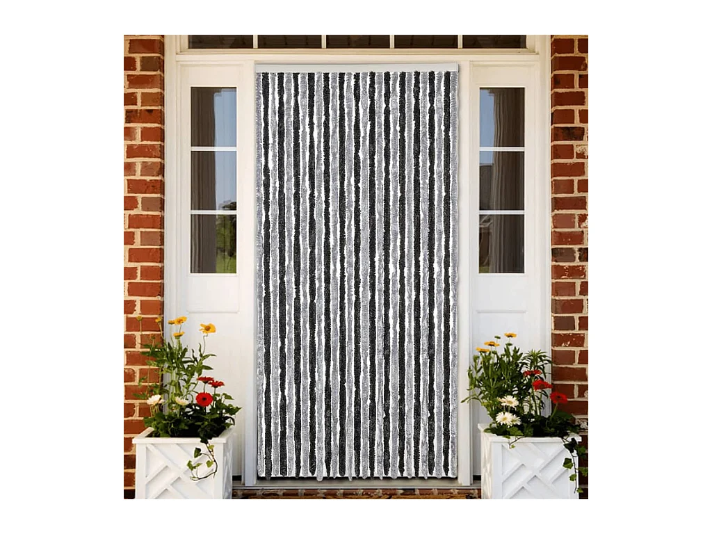 Rideau anti-mouches gris et noir 118x220 cm chenille