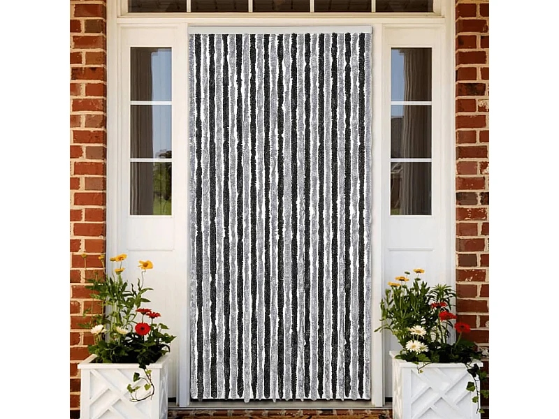 Rideau anti-mouches gris et noir 118x220 cm chenille