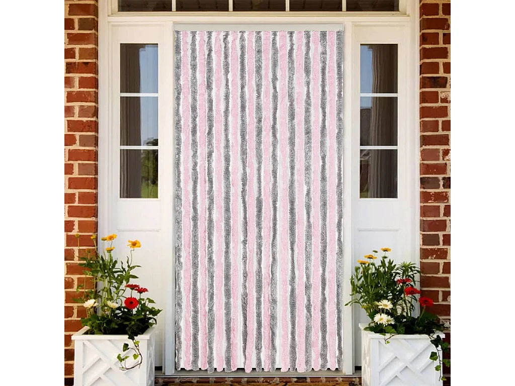Tenda anti-mosche grigio argento e rosa 90x220 cm ciniglia