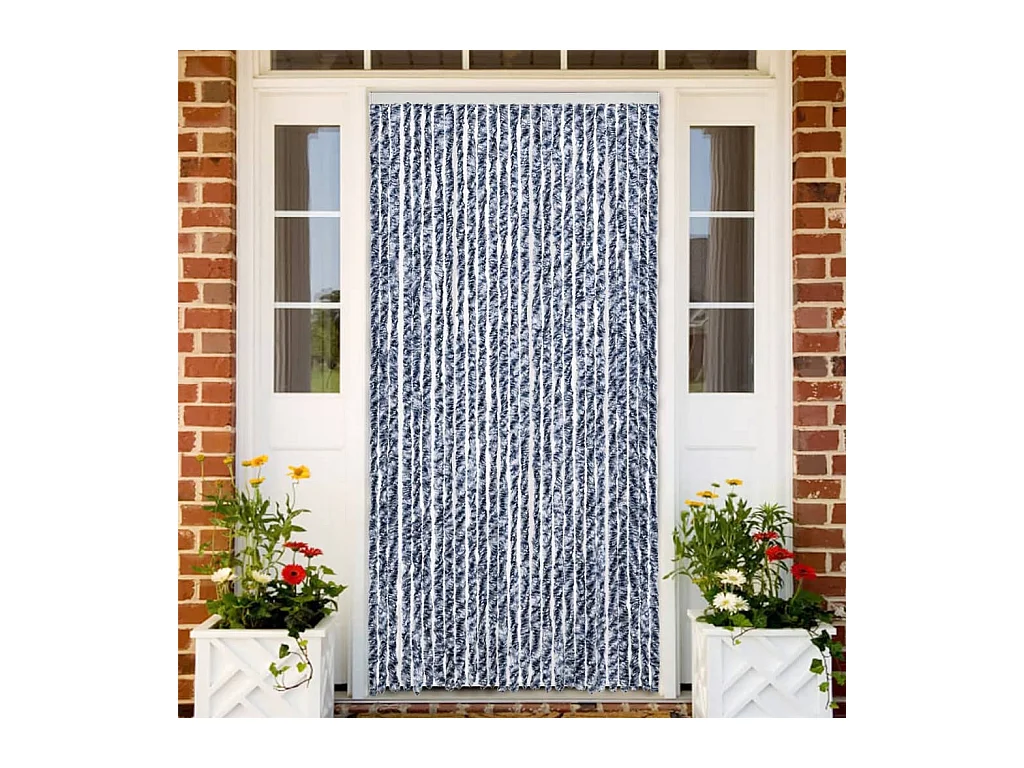 Rideau anti-mouches bleu et blanc 100x230 cm chenille