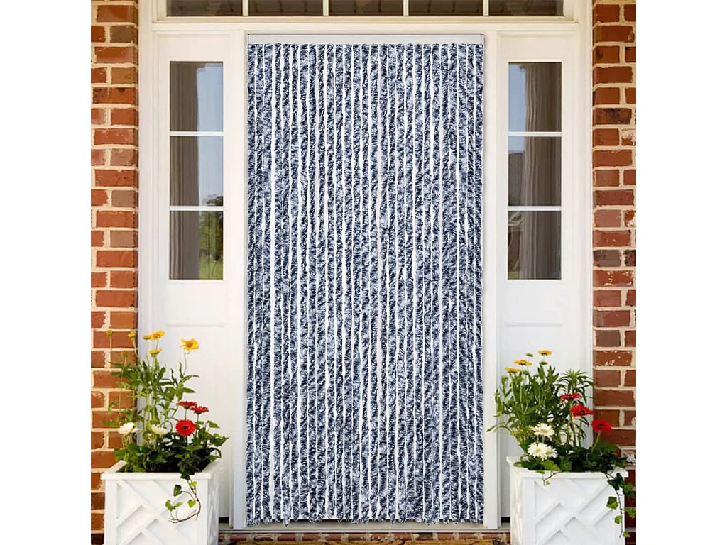 Rideau anti-mouches bleu et blanc 100x230 cm chenille