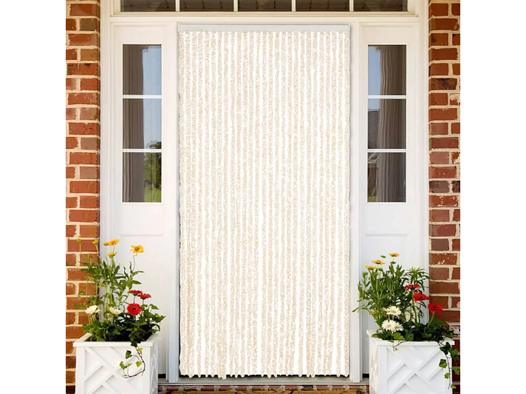 Rideau anti-mouches beige et blanc 118x220 cm chenille