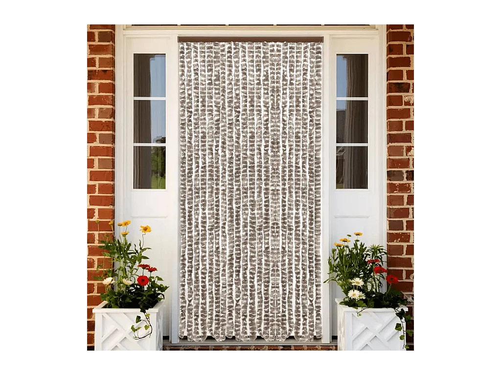 Rideau anti-mouches taupe et blanc 56x200 cm chenille