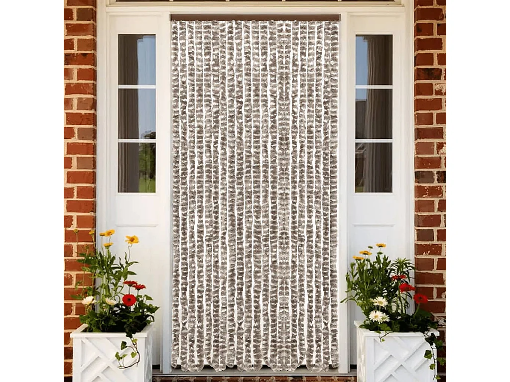 Rideau anti-mouches taupe et blanc 56x200 cm chenille