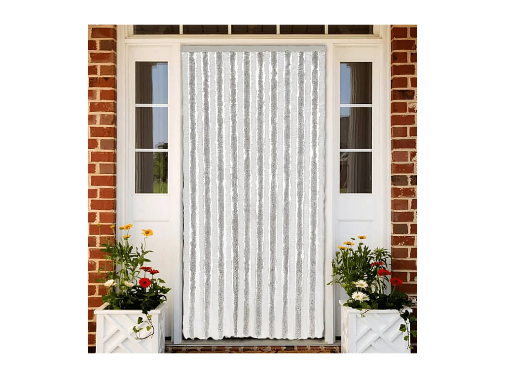 Rideau anti-mouches gris clair et blanc 90x220 cm chenille
