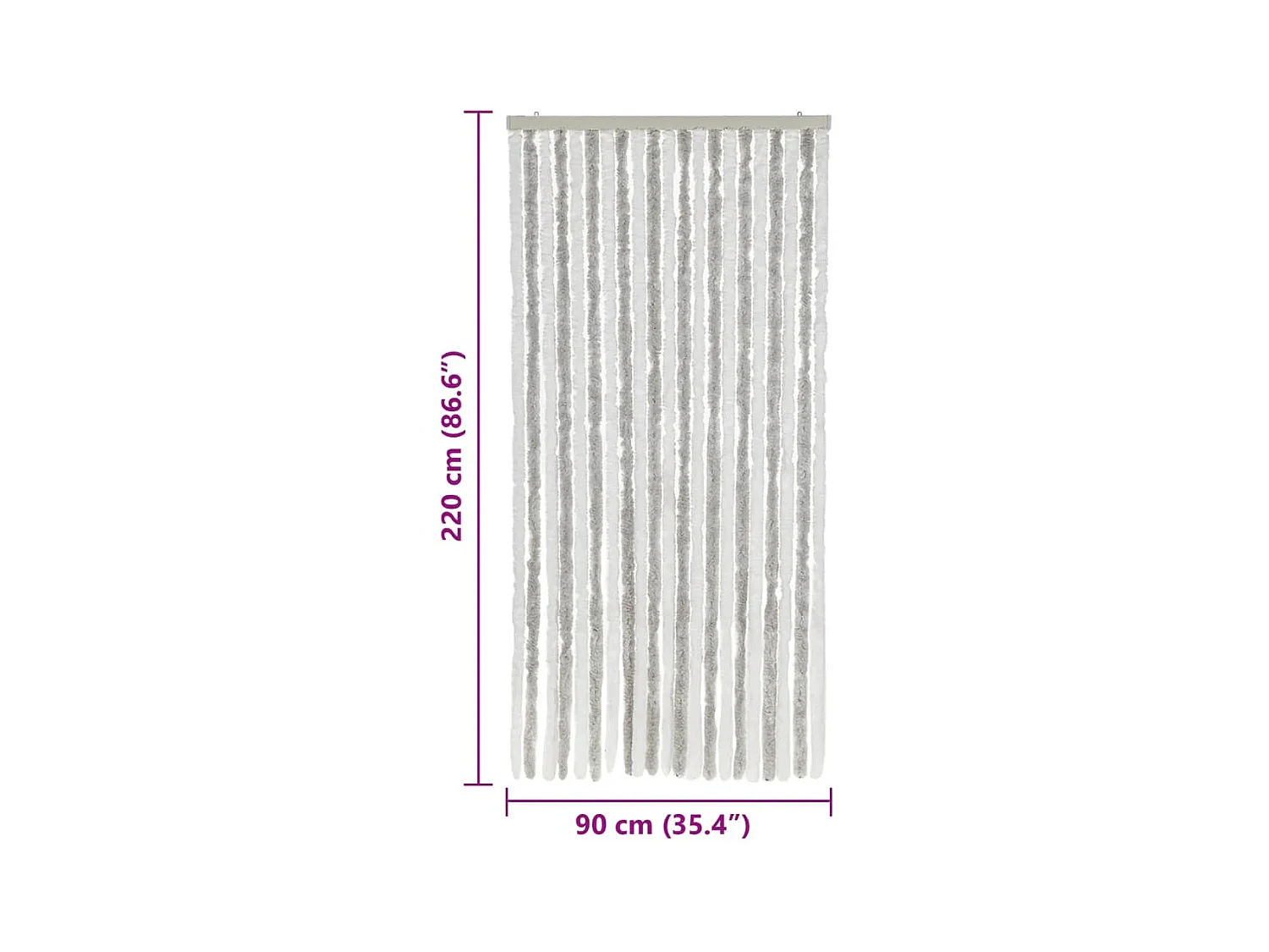 Hellgrauer und weißer Fliegenvorhang 90x220 cm Chenille