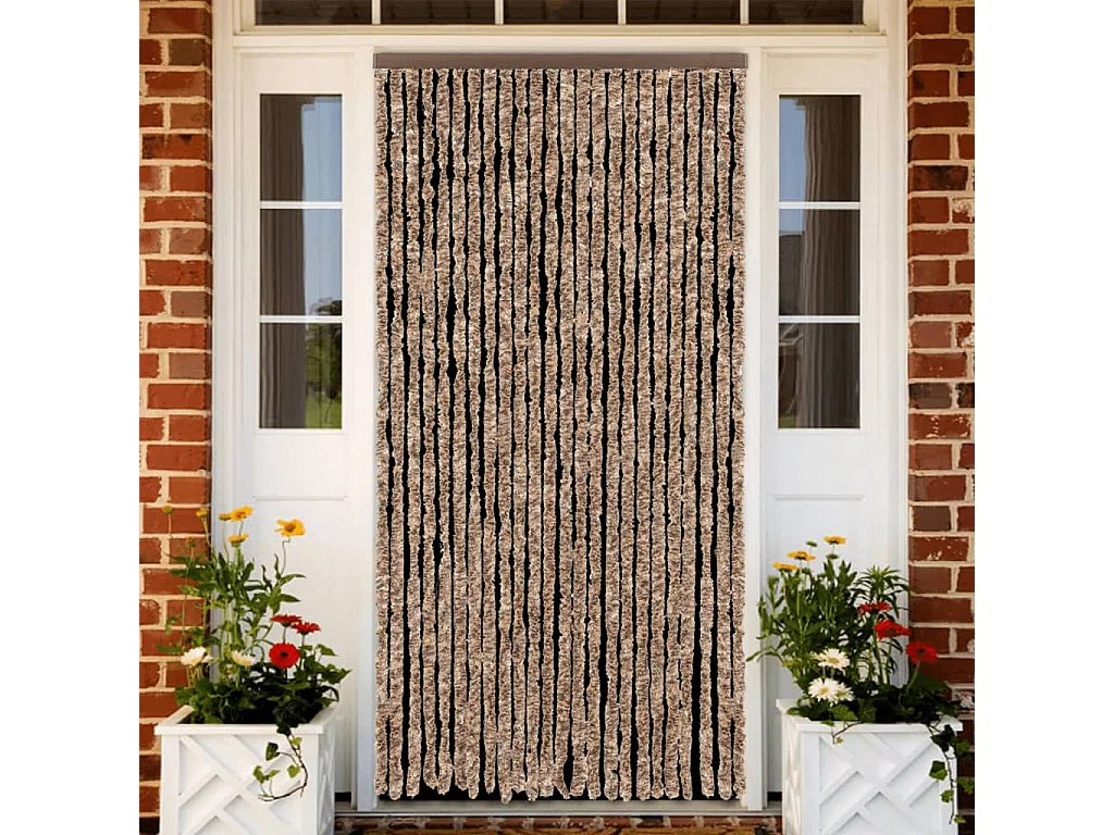 Rideau anti-mouches beige et marron foncé 100x220 cm chenille