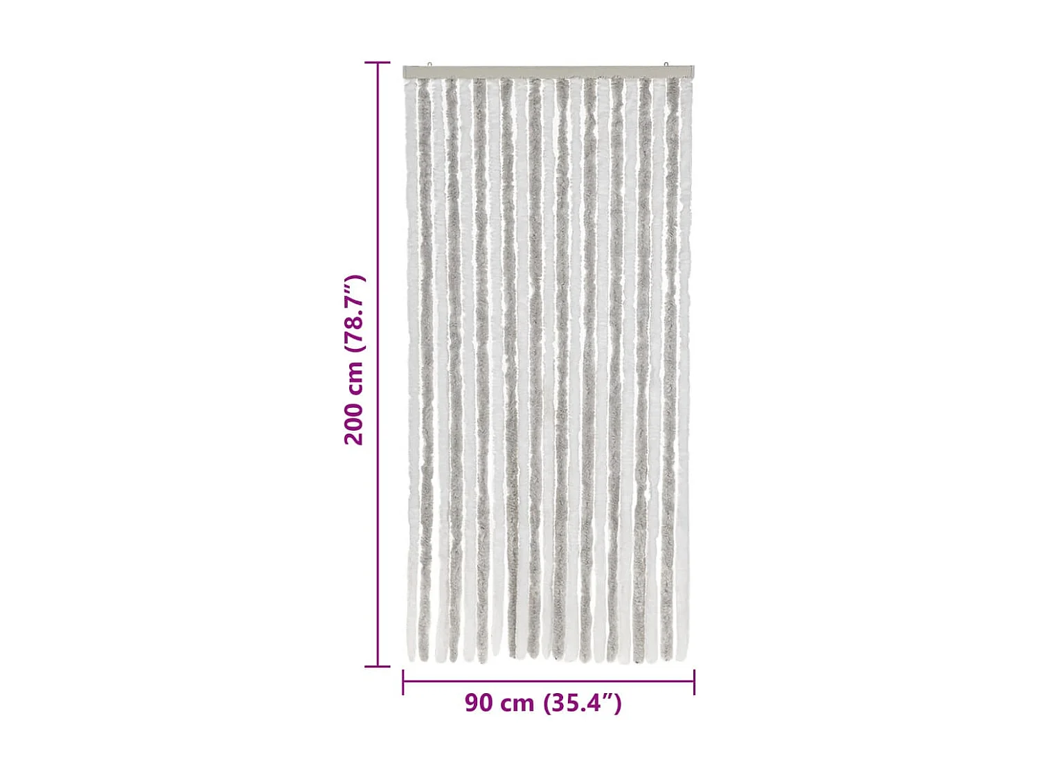 Cortina mosquiteira chenille cinza claro e branco 90x200 cm