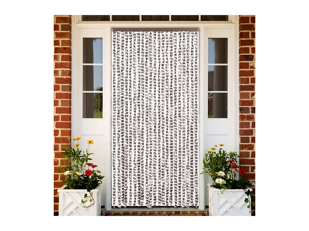 Rideau anti-mouches taupe et blanc 90x200 cm chenille