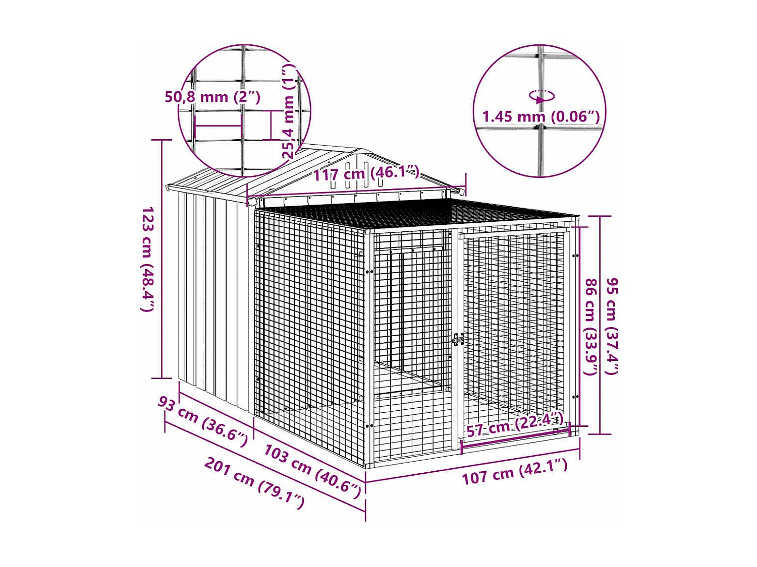 Poulailler avec cour gris clair 117x201x123 cm acier galvanisé