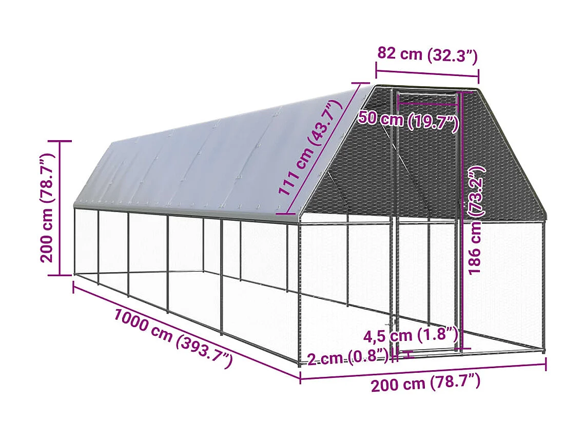 Galinheiro externo 2x10x2 m Aço galvanizado