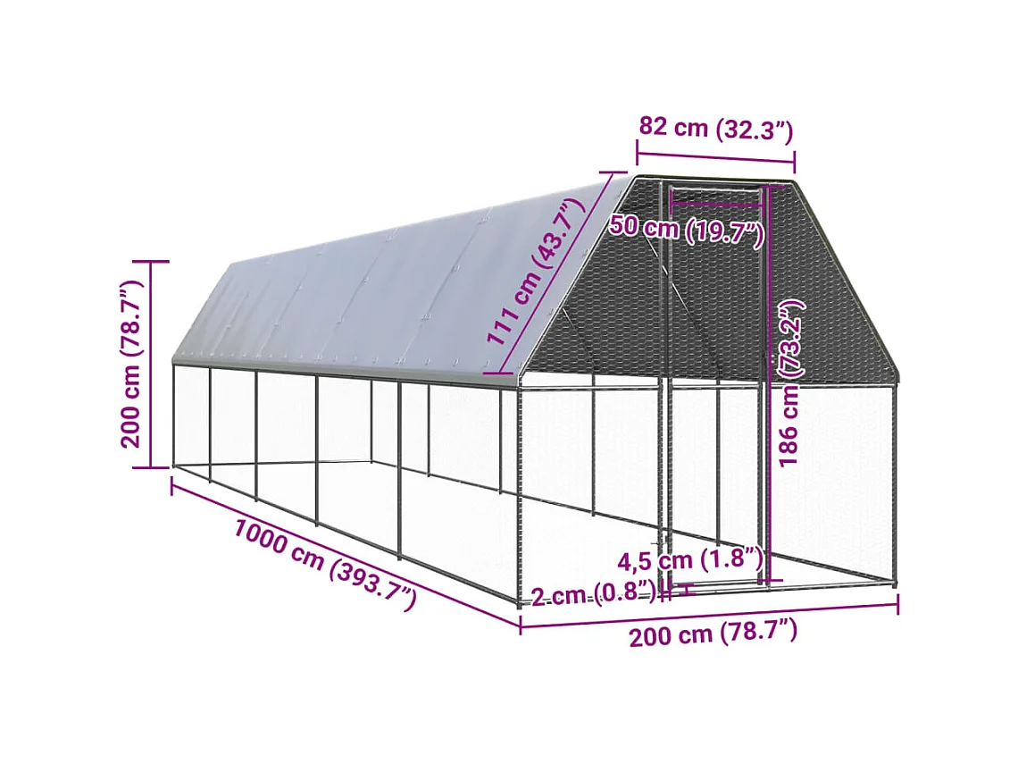 Poulailler d'extérieur 2x10x2 m Acier galvanisé
