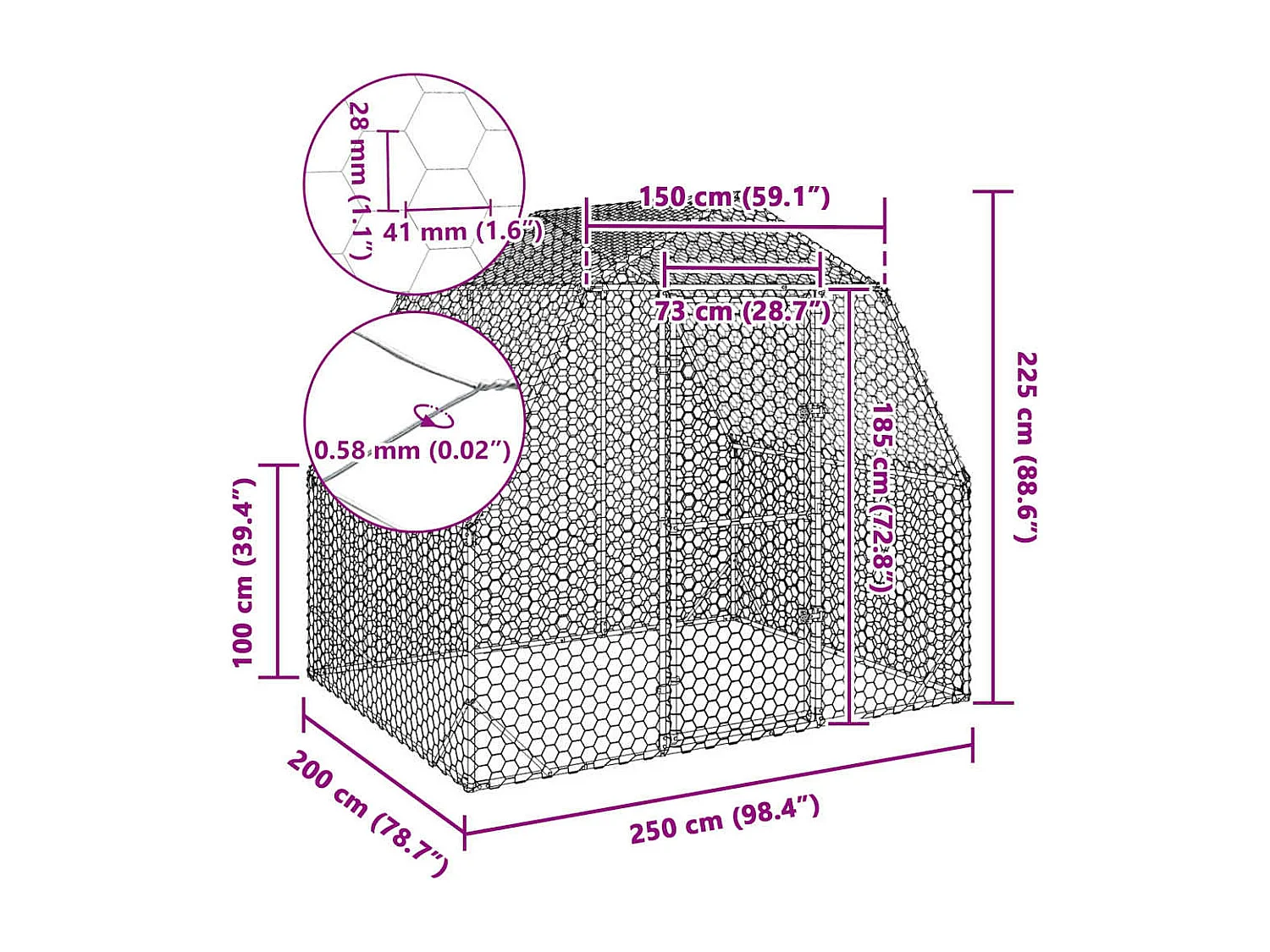 Galinheiro 2,5x2x2,25 m aço galvanizado