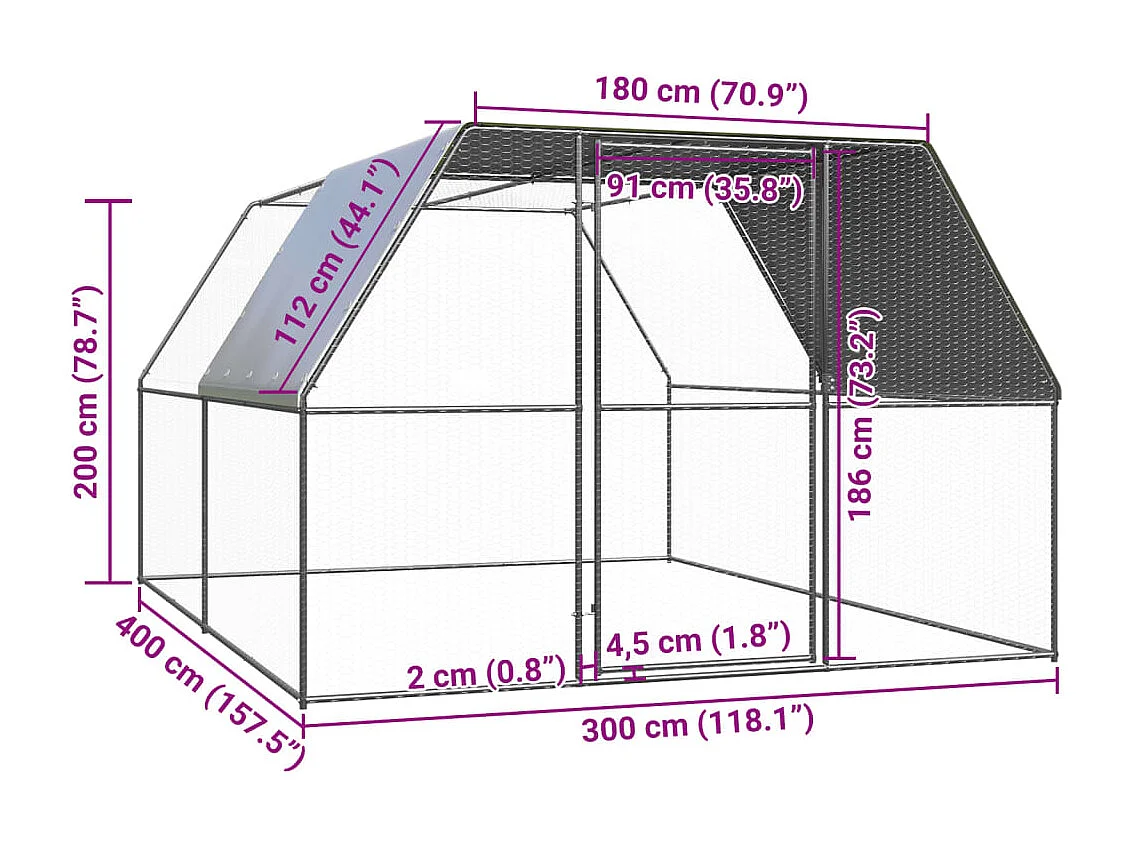 Poulailler d'extérieur 3x4x2 m Acier galvanisé