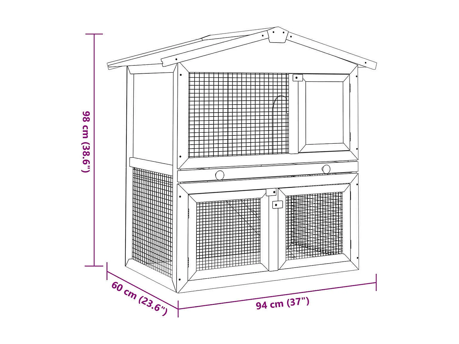 Clapier d'extérieur Enclos pour petits animaux 3 portes Bois