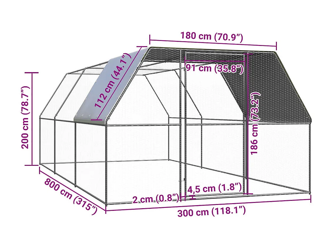 Galinheiro externo 3x8x2 m Aço galvanizado