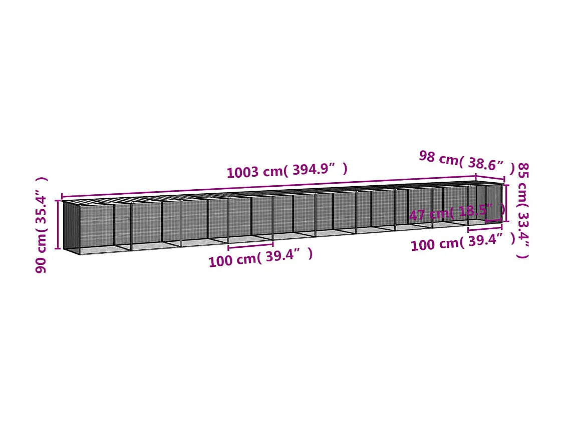 Galinheiro com telhado cinza claro 1003x98x90 cm aço galvanizado