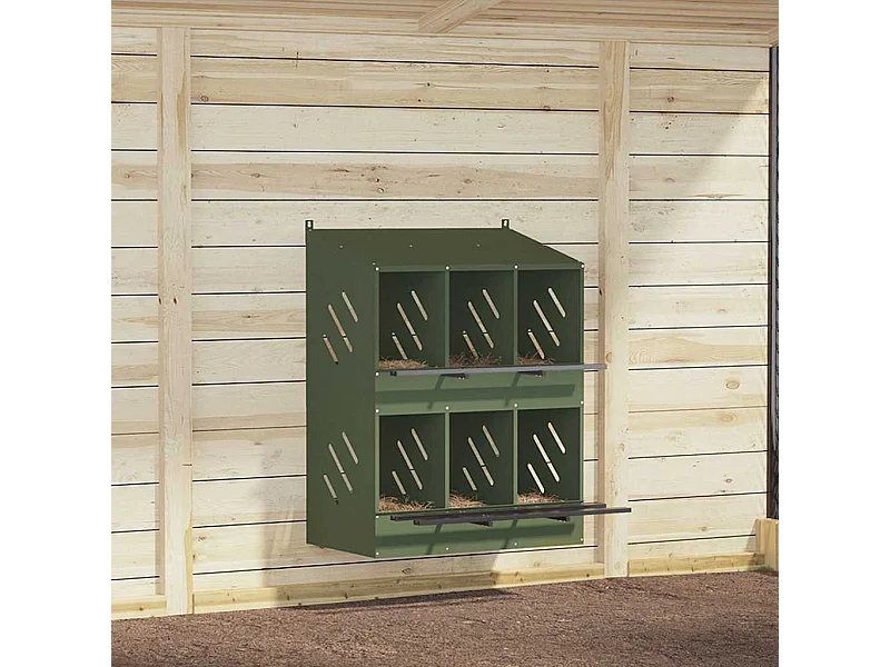 Caixa ninho para galinha com 6 compartimentos verde oliva metal