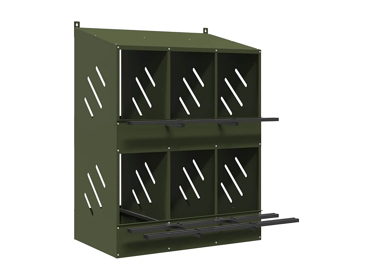 Nichoir à poules avec 6 compartiments vert olive métal