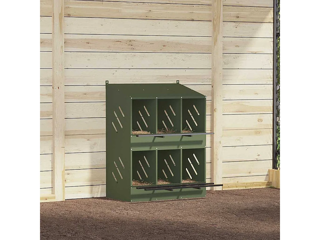 Nichoir à poules avec 6 compartiments vert olive métal