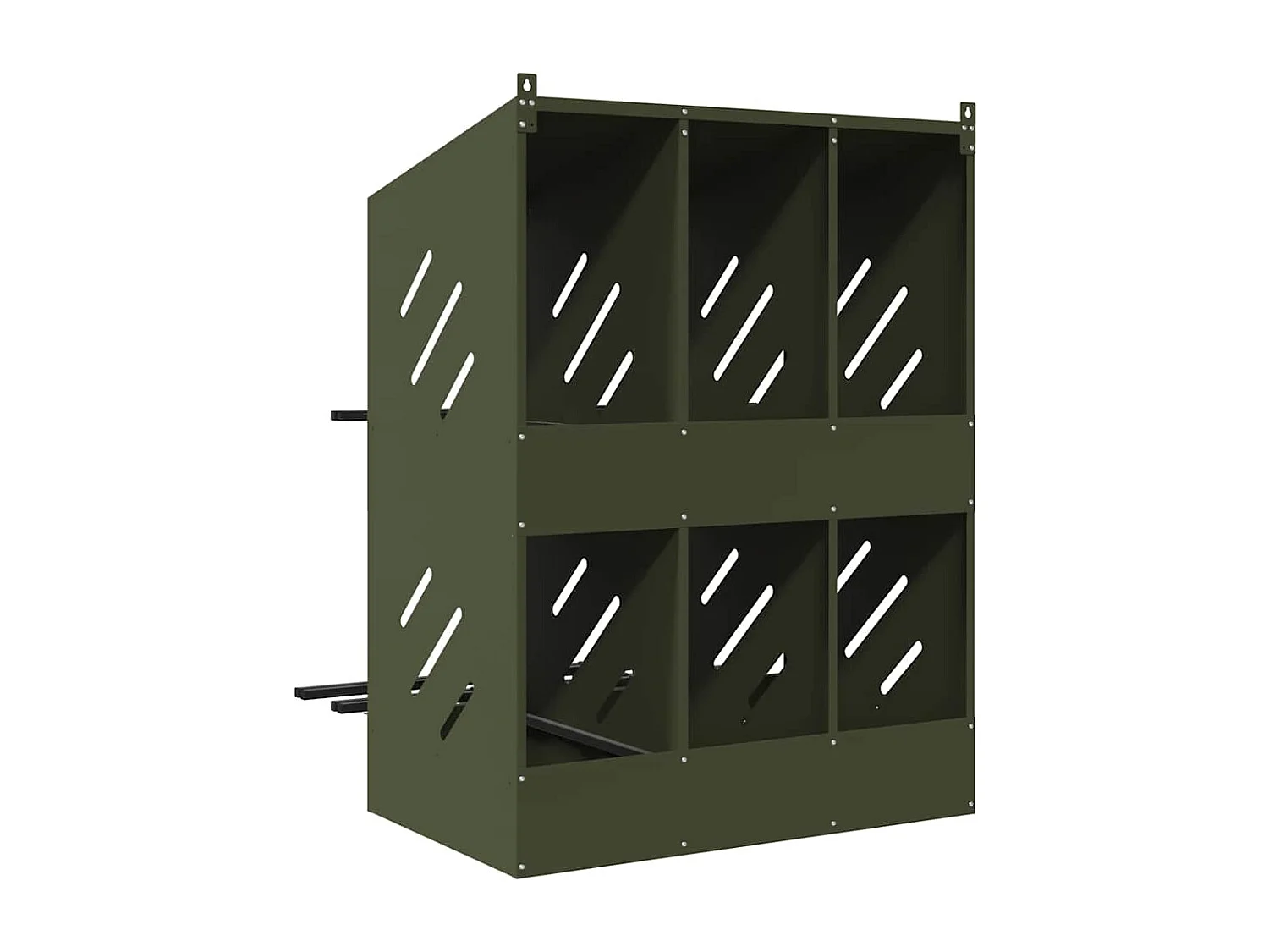 Nichoir à poules avec 6 compartiments vert olive métal