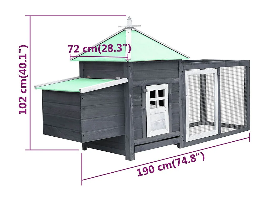 Gallinero con caja nido Gris 190x72x102 cm Madera maciza de abeto