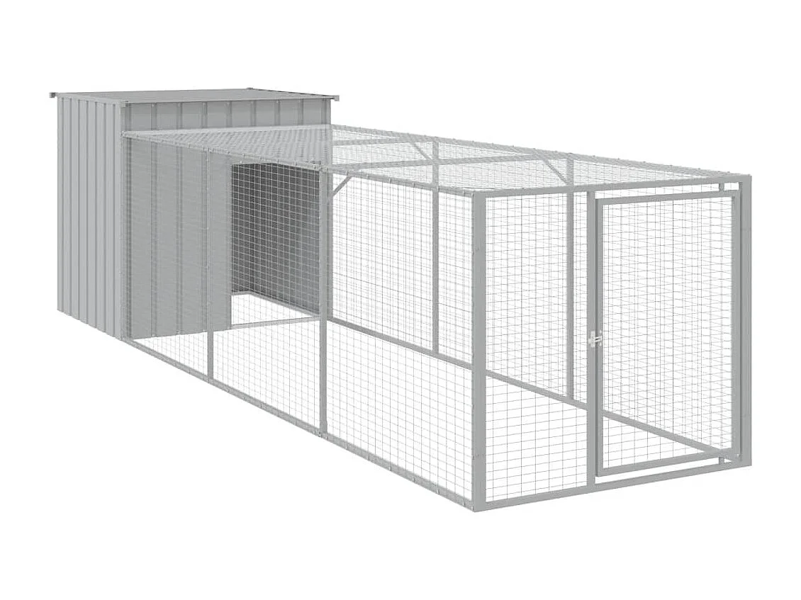 Gallinero con patio gris claro 110x405x110 cm acero galvanizado