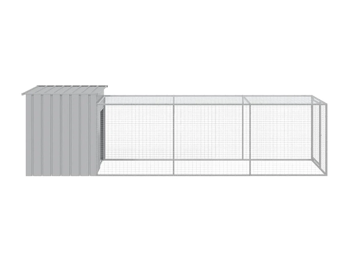 Gallinero con patio gris claro 110x405x110 cm acero galvanizado