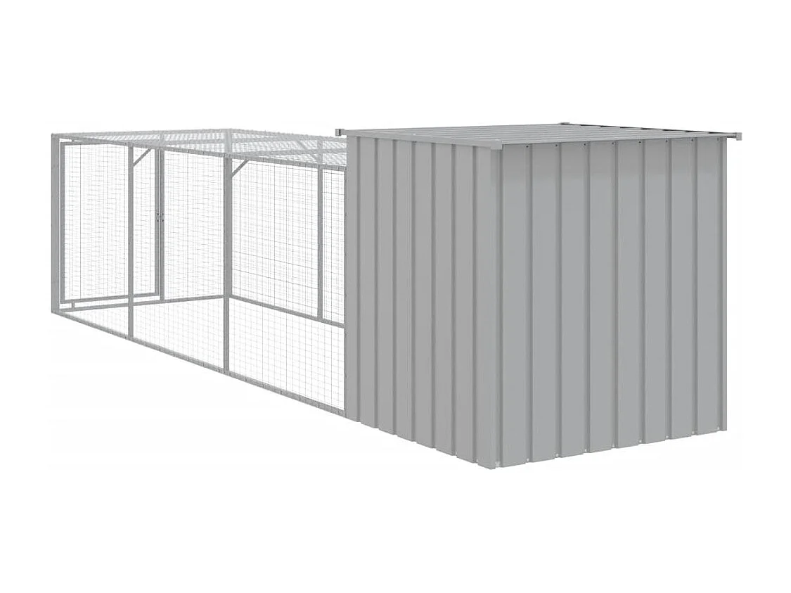 Gallinero con patio gris claro 110x405x110 cm acero galvanizado