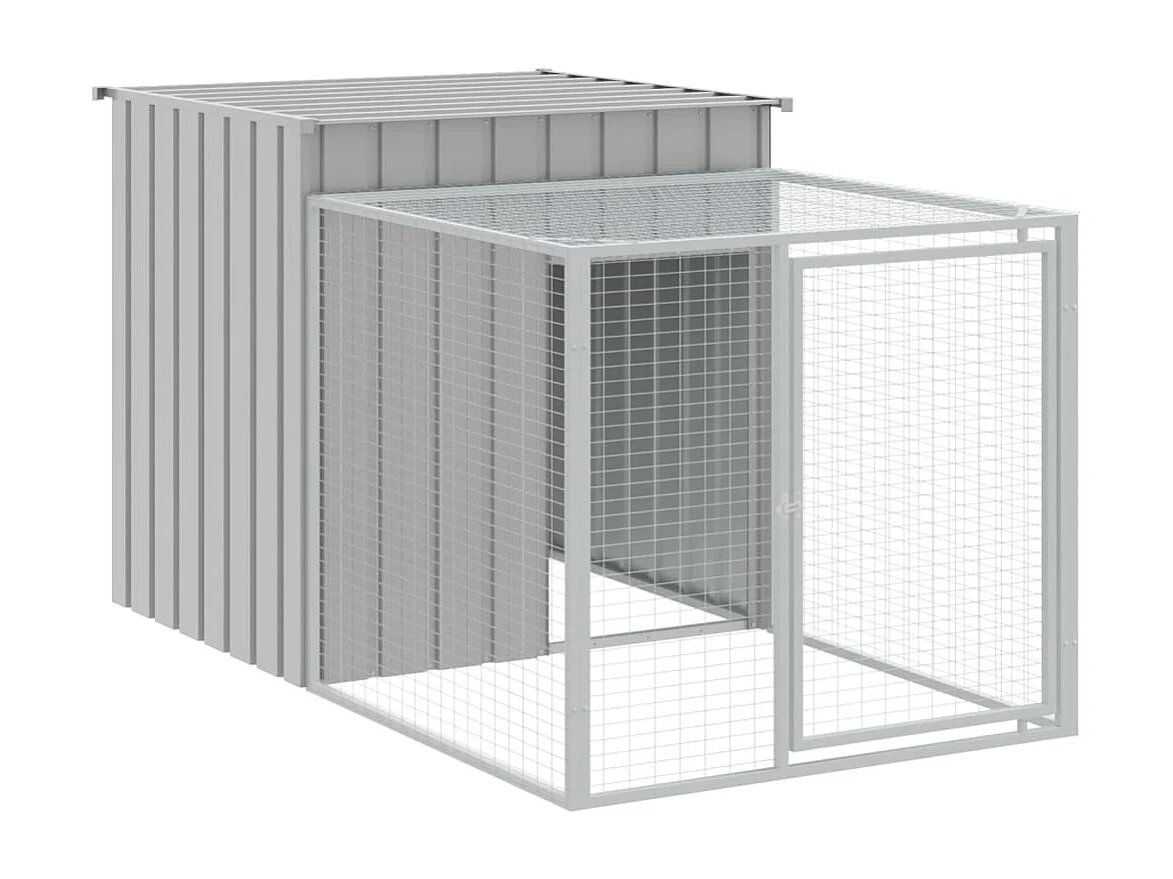 Poulailler avec cour gris clair 110x405x110 cm acier galvanisé