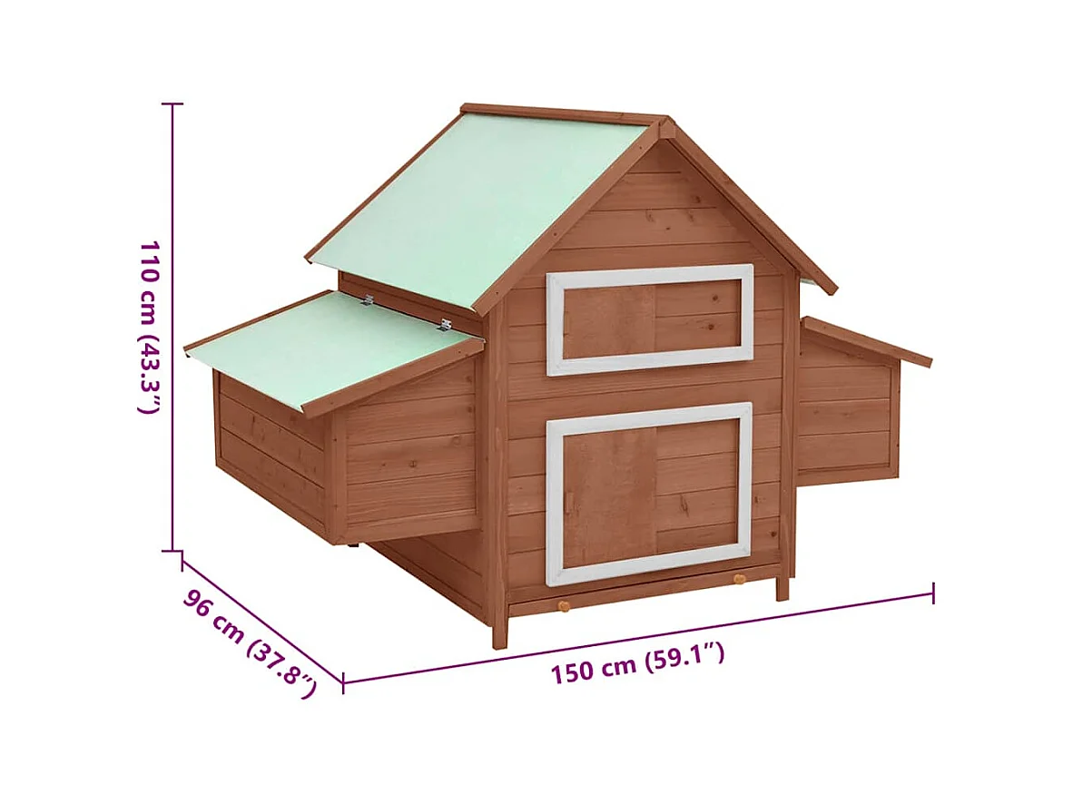 Poulailler Moka et blanc 150x96x110 cm Bois de sapin massif