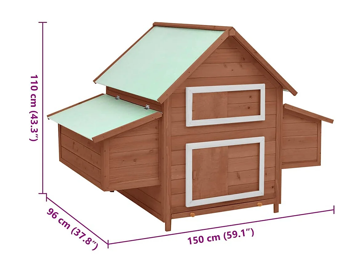 Poulailler Moka et blanc 150x96x110 cm Bois de sapin massif