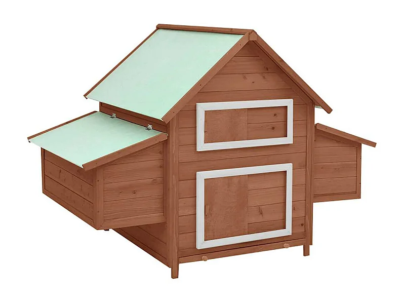 Pollaio moka e bianco 150x96x110 cm Legno massello di abete