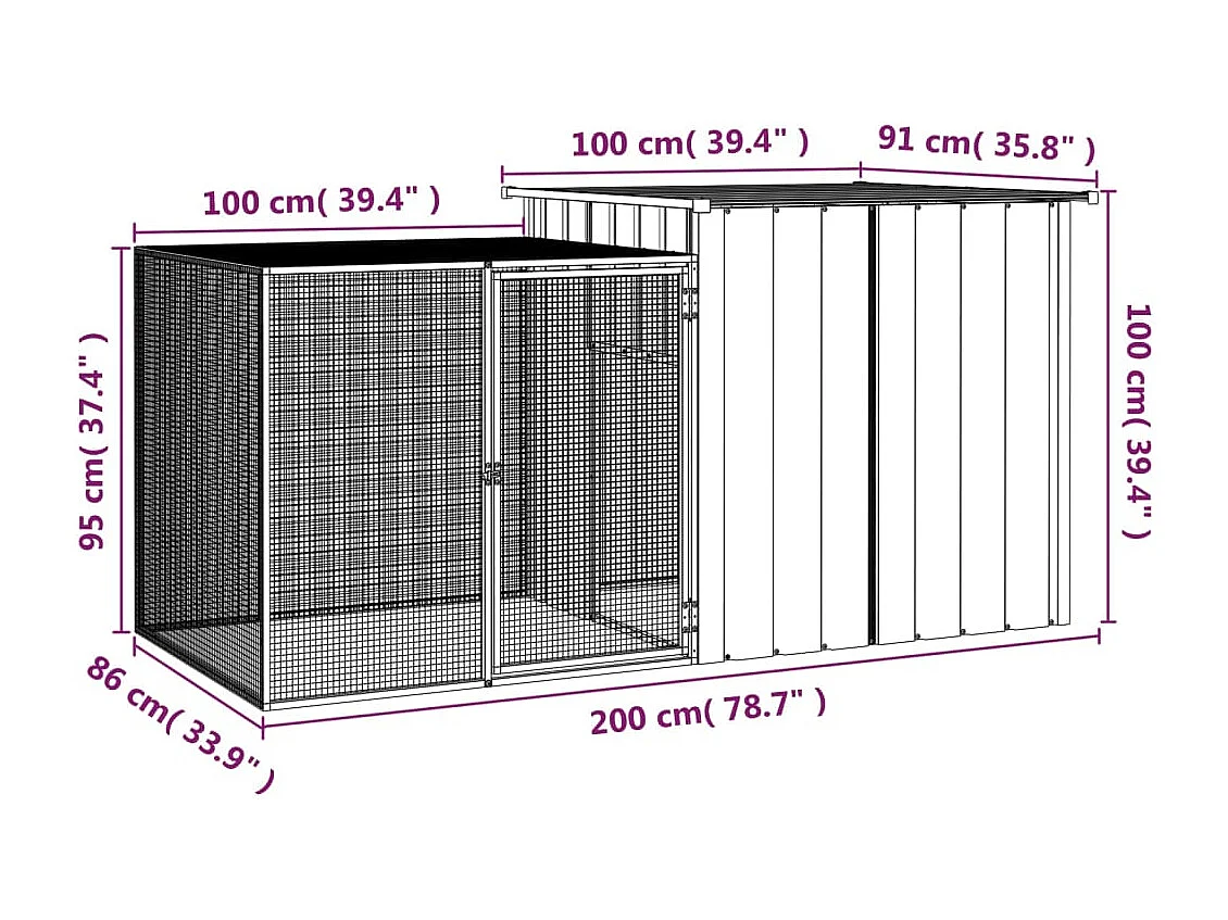 Clapier Anthracite 200x91x100 cm Acier galvanisé