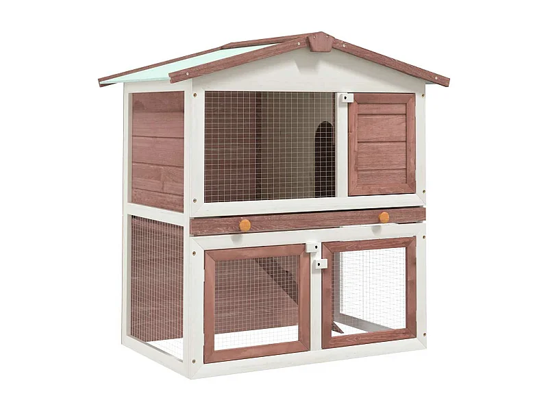 Clapier d'extérieur 3 portes Marron Bois