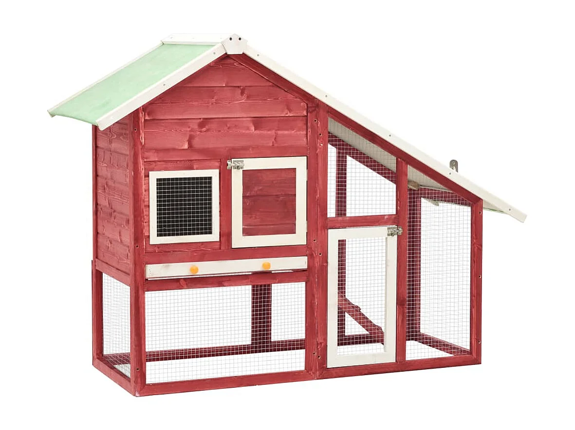 Clapier Rouge et blanc 140x63x120 cm Bois de sapin massif