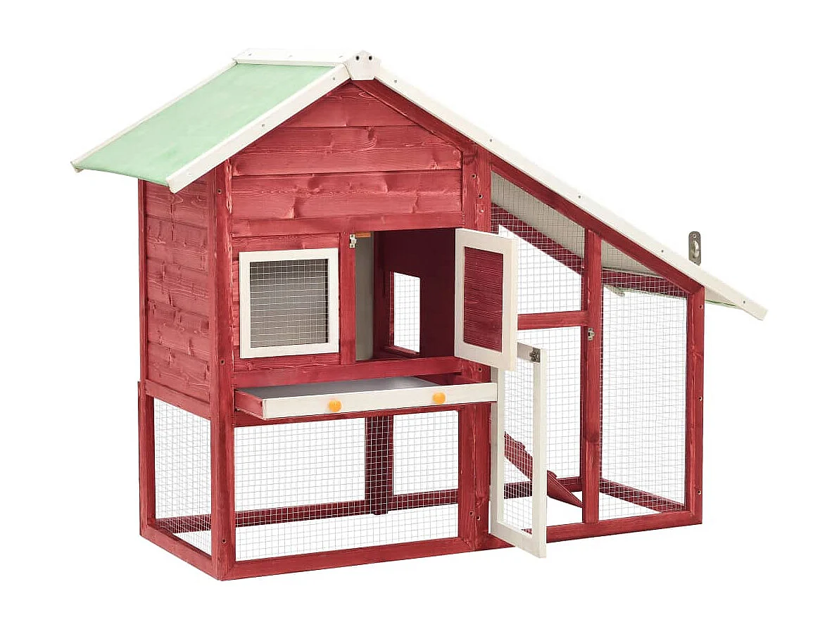 Clapier Rouge et blanc 140x63x120 cm Bois de sapin massif