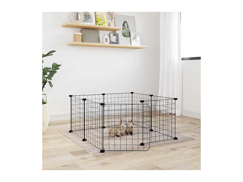 Cage animaux de compagnie à 8 panneaux et porte Noir 35x35 cm