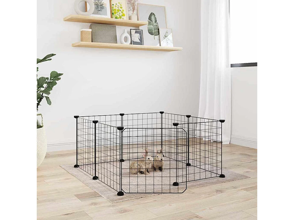 Cage animaux de compagnie à 8 panneaux et porte Noir 35x35 cm